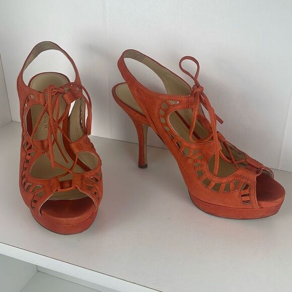 Vera Wang Lace Up Slingback Platform Heeled Sandals 7 - Picture 2 of 15